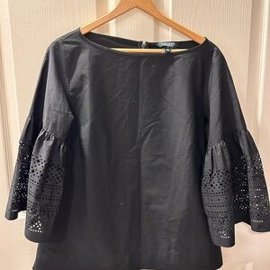 Ralph Lauren Black Bell Sleeve Embellished Blouse